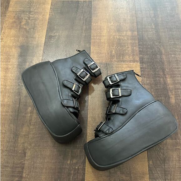 Demonia Black Violet Platform Open-Toe Boots Size 7 - Picture 4 of 12